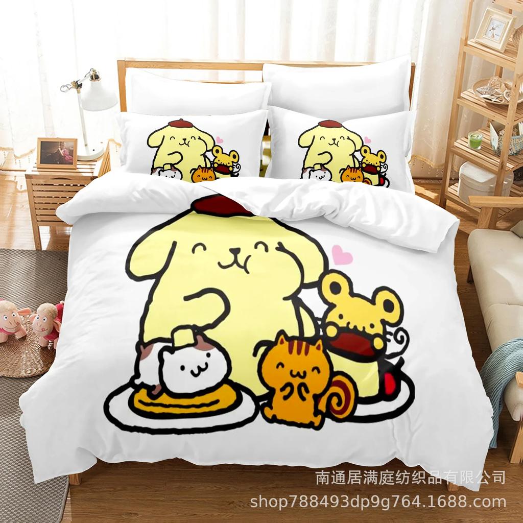 Sanrio Pom Pom Purin Bedding Sets Cartoon Dog Comforter Cover Bed Cover Duvet Cover Pillow Case 2-3 Pieces Sets Bedroom Decor