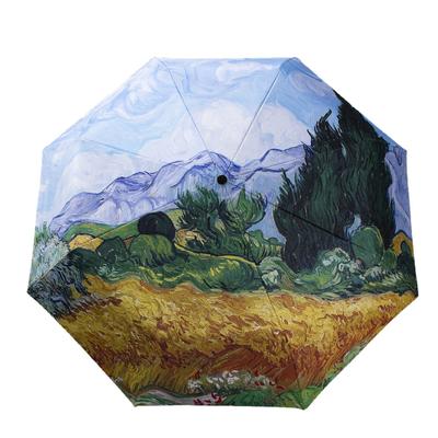 Imprimare digitală Pictură artistică Umbrelă mică și proaspătă Pictură în ulei Van Gogh Umbrelă neagră Umbrelă automată Umbrelă pliabilă de soare
