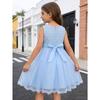 Girls' White Lace Mesh Princess Dress Sleeveless Round Neck Beaded Flower Girl Skirt Children's Wedding Bridesmaid Birthday Party Performance Dress