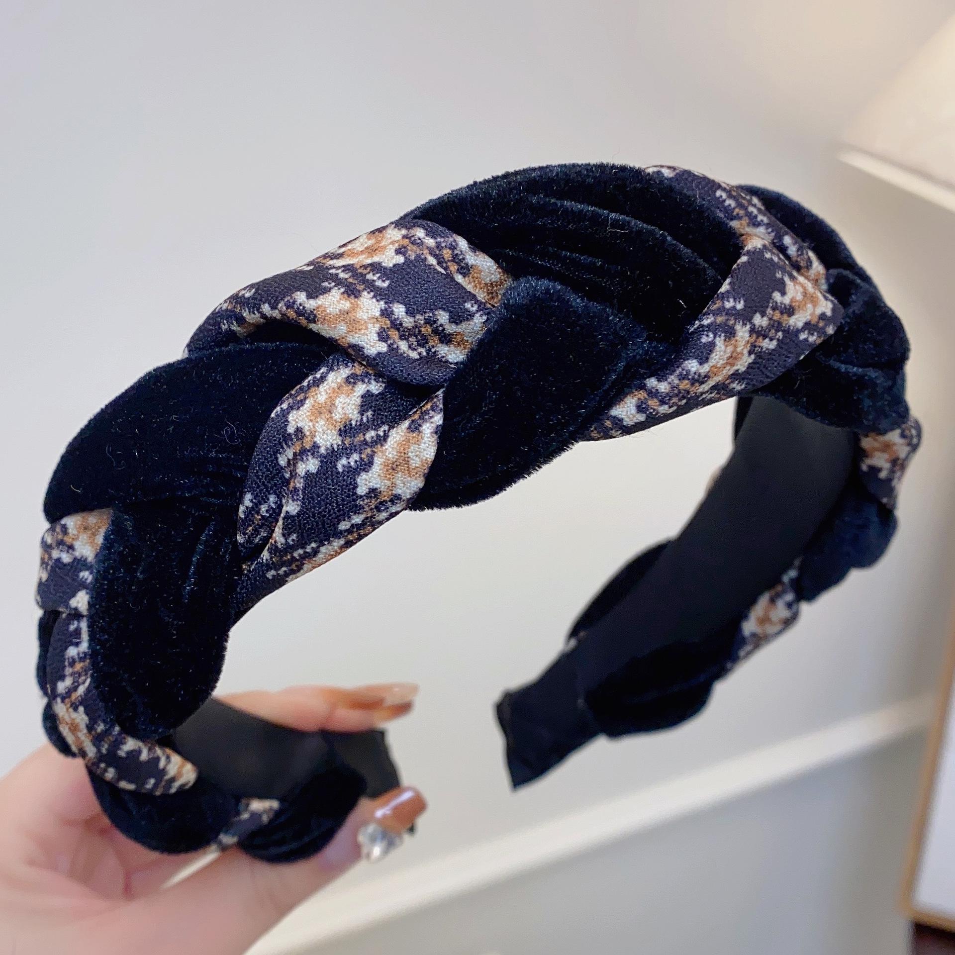 

Бархатная повязка на голову в клетку для женщин - Широкая, аксессуар для волос в ретро-стиле