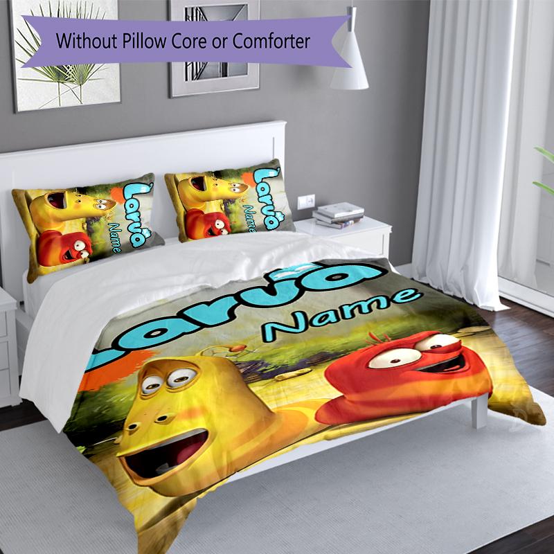 3pcs Custom Name Larva Set,Includes 1 Duvet Cover and 2 Pillowcases,All-season Bedroom Decor