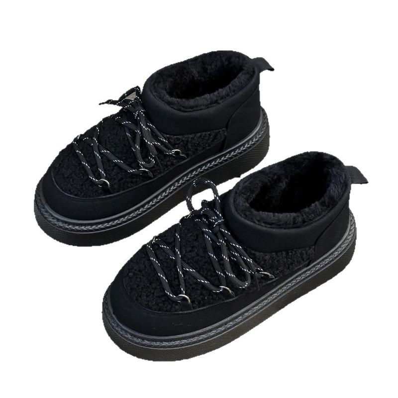 Women's Wide Width Lace-Up Snow Boots, Thickened Platform Winter Booties, European Fashion Boots for Women