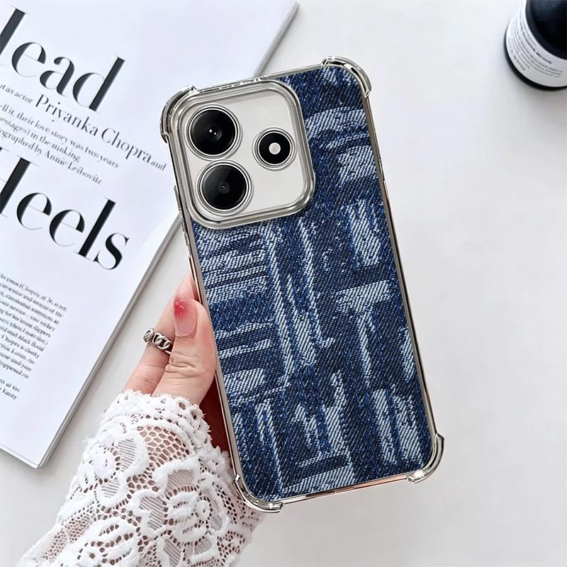 Retro Denim Pattern Soft Phone Case For Xiaomi Redmi Note 14 15 Pro Plus 13 12 11S 11T 5G 10 9S 9 Plating Anti-Fall Fundas