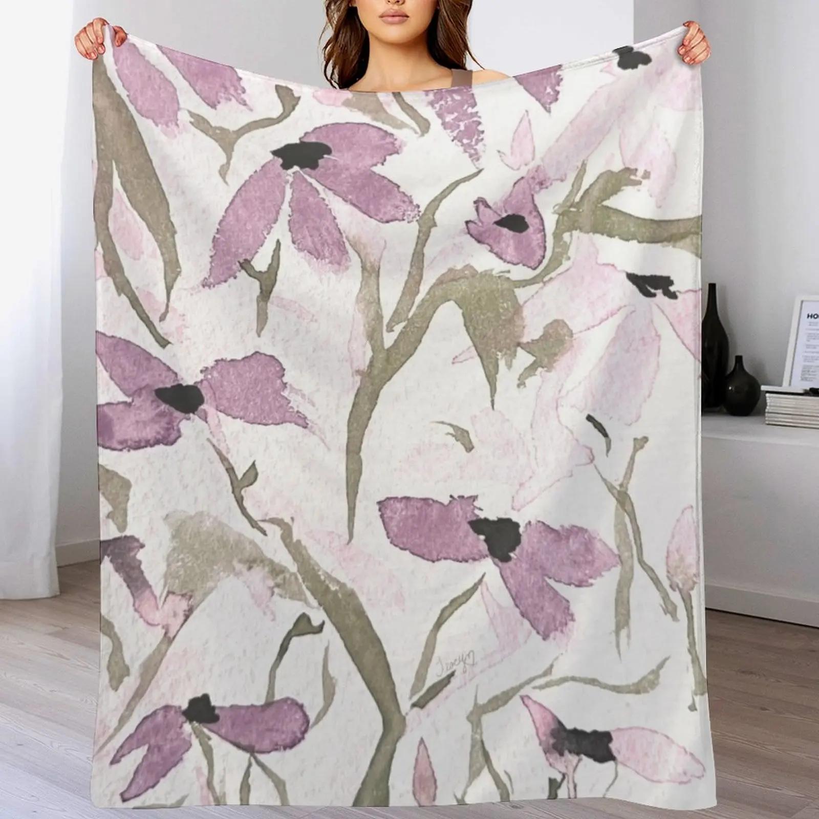 Botanical Watercolor Throw Blanket Warm Throw Blanket Gift for Anniversary Size: 75*100cm, Weight: 230 GSM