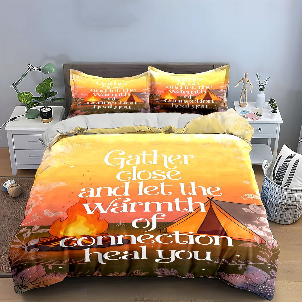 Campfire, Tent, Flowers Design. Bedding Sets Duvet Cover Sets Duvet Covers Pillowcases(1 * Duvet Cover 2 * Pillowcases Without Duvet Insert)