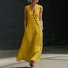Vestidos Maxi de Verano para Mujer Casual sin Mangas Cuello en V Vestido de Playa Suelto de Tirantes con Botones y Bolsillos