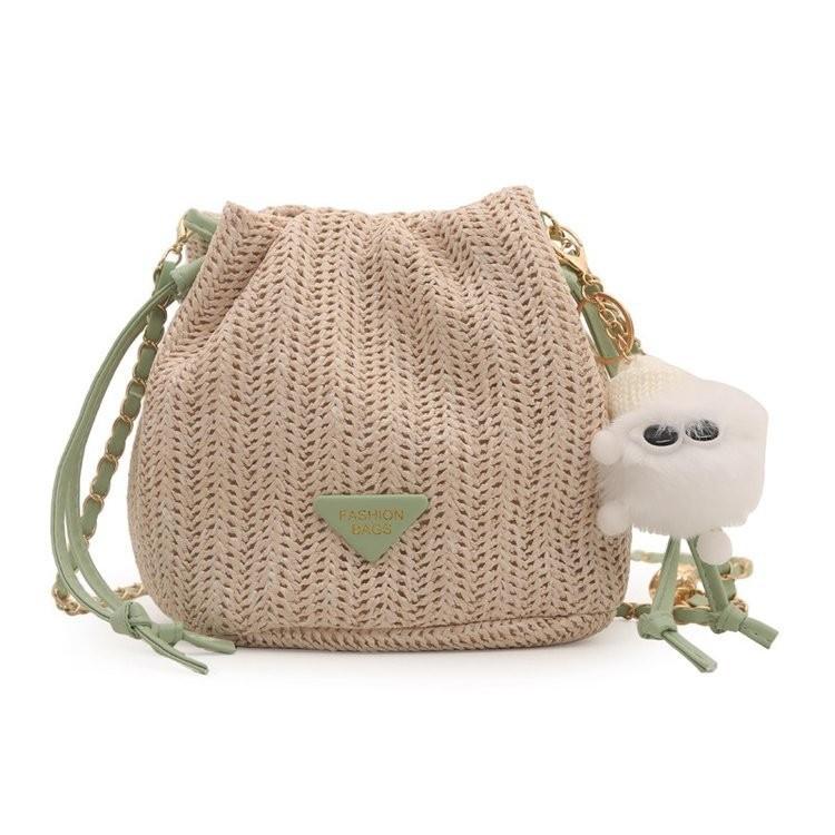 Mini Cute Womens Bucket Bag Trendy Woven Floral Design Phone Holder In Soft Polyester