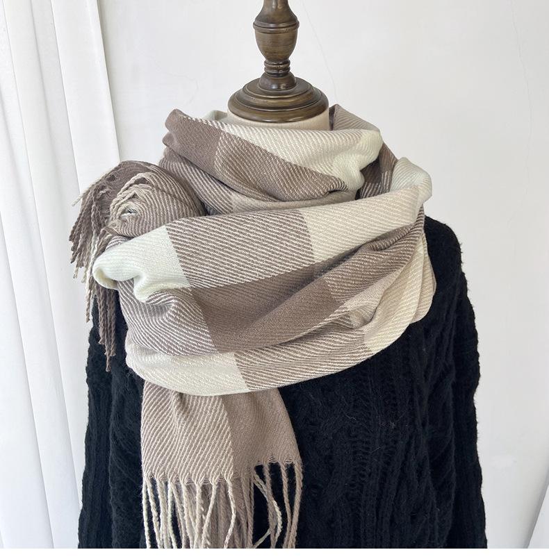 

Большой клетчатый шарф Женский осенне-зимний новый шаль из искусственного кашемира Ретро шарф с бахромой для пары 70*200cm