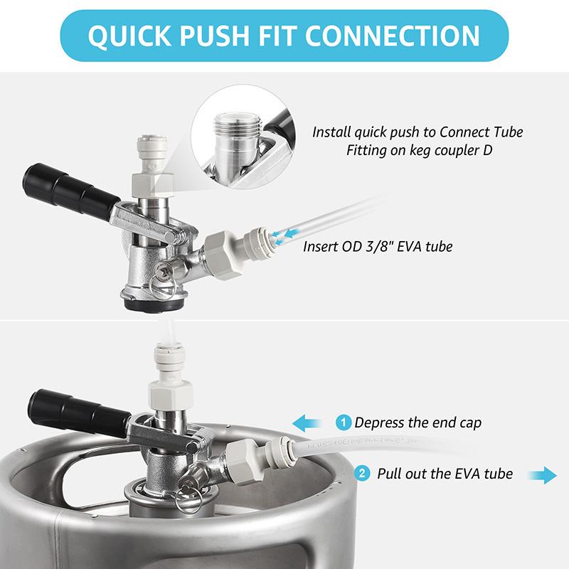 Conector rápido para tubería, ajuste a presión de 3/8'' x rosca hembra de 5/8'', conector rápido adaptador de manguera, uso para acoplador de barril y espiga de grifo de cerveza