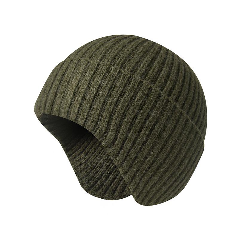 Unisex Autumn/Winter Solid-Colour Knitted Beanie with Ear Flaps Couples' One-Piece Winter Cycling Beanie Windproof One-Piece Cold-Weather Beanie