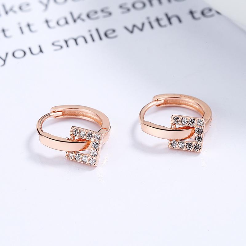 Geometric Zircon Inlaid Round Earrings for Women, 925 Sterling Silver, Korean Style.