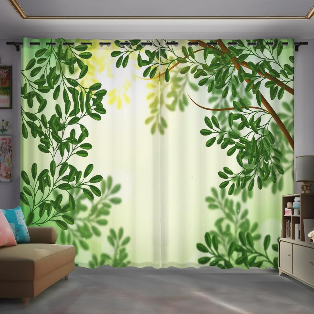 Nordic Tropical Green Plant Banana Leaf Custom Curtain Balcony Bedroom Bay Window Living Room Decor Grommet Top Rod Pocket Hook