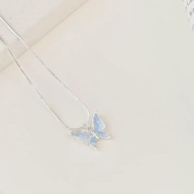 Crystal Butterfly Jewelry Set: Summer Blue Earrings & High-Class Collarbone Necklace with Light Luxury Style