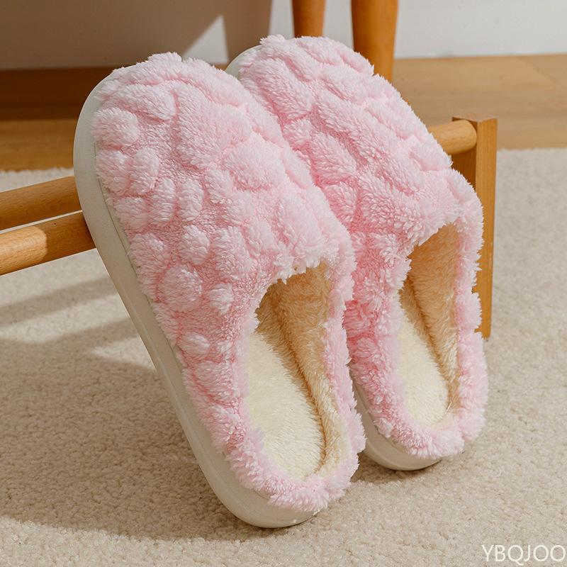 Fashion Women's Indoor Warm Plush Home Winter Cotton Slippers Cute Thick Bottom Anti slip Simple Comfortable Soft Plush Flat Shoes