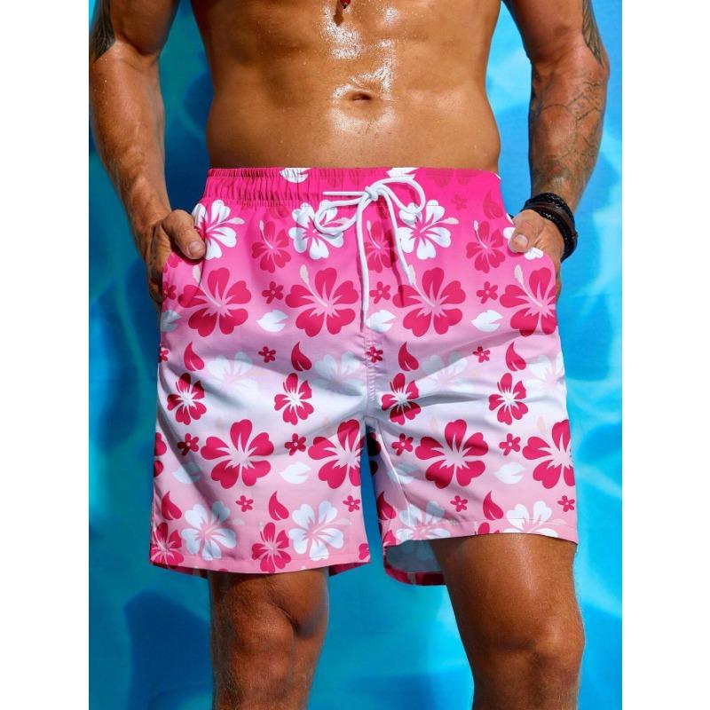 Tropical Gradient Beach Shorts For Men, Coconut Tree 3d Print Quick Dry Loose Swim Trunks, Casual Men's Drawstring Board Shorts