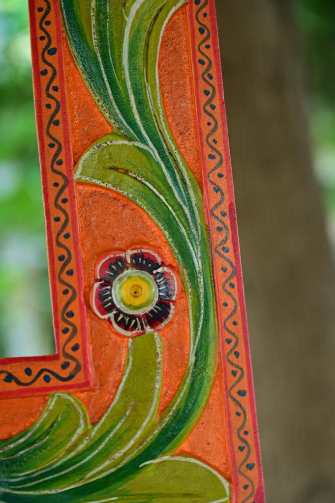 Hand Carved Vibrant Orange Wooden Jharokha Wall Decor: Painted Flower Design Indian Frame