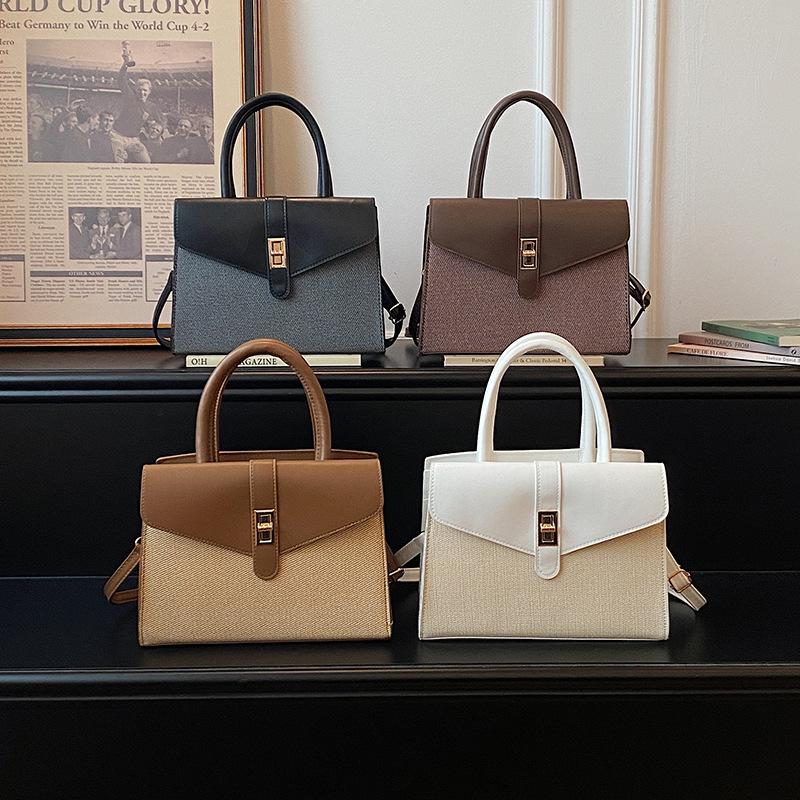 Summer Trendy Casual High-End Texture Contrast Splicing Small Square Bag Fashion Trendy Hand-to-Shoulder Crossbody Bag