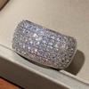 Women's Half Circle White Gold-Plated Ring with Shiny Zircon Diamonds