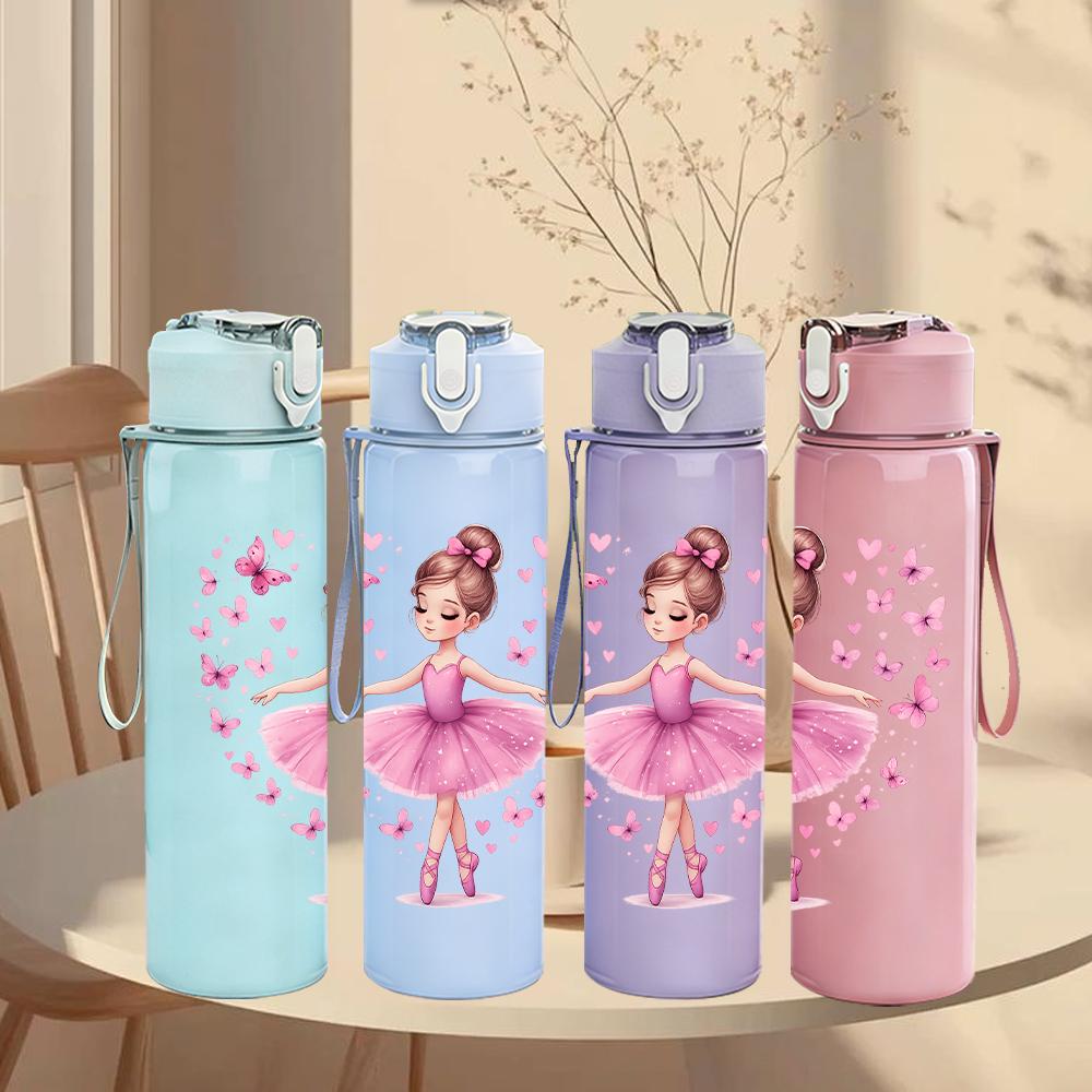 1 Pezzo Figura Ballerina con Cornice a Cuore 750ml Bottiglia d'Acqua in Plastica Colorata Tappo Flip-Top Anti-Perdita Per Sport Ufficio Uso Domestico