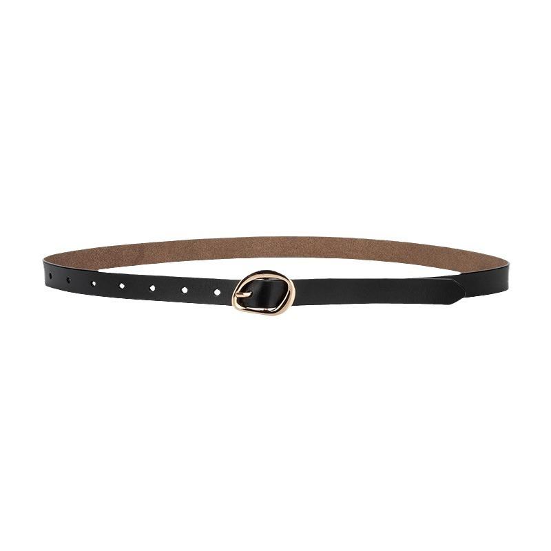 Simple Black Retro Women's Slender Belt, Beautiful and Elegant Pin Buckle Design, Alloy Buckle Head Belt, Women's Style