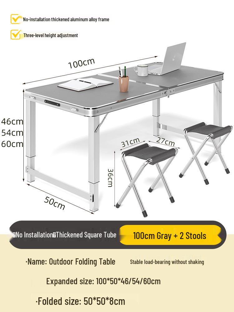 Adjustable Height Aluminum Folding Picnic Table & Chairs Set for Outdoor Camping & BBQ