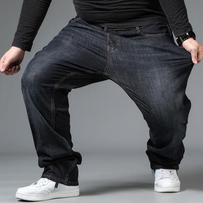 Autumn and Winter Mens Large Size Black Jeans High Waist Loose Trousers Husband Plus Size Loose Denim Trousers Blue Male Denim Pants