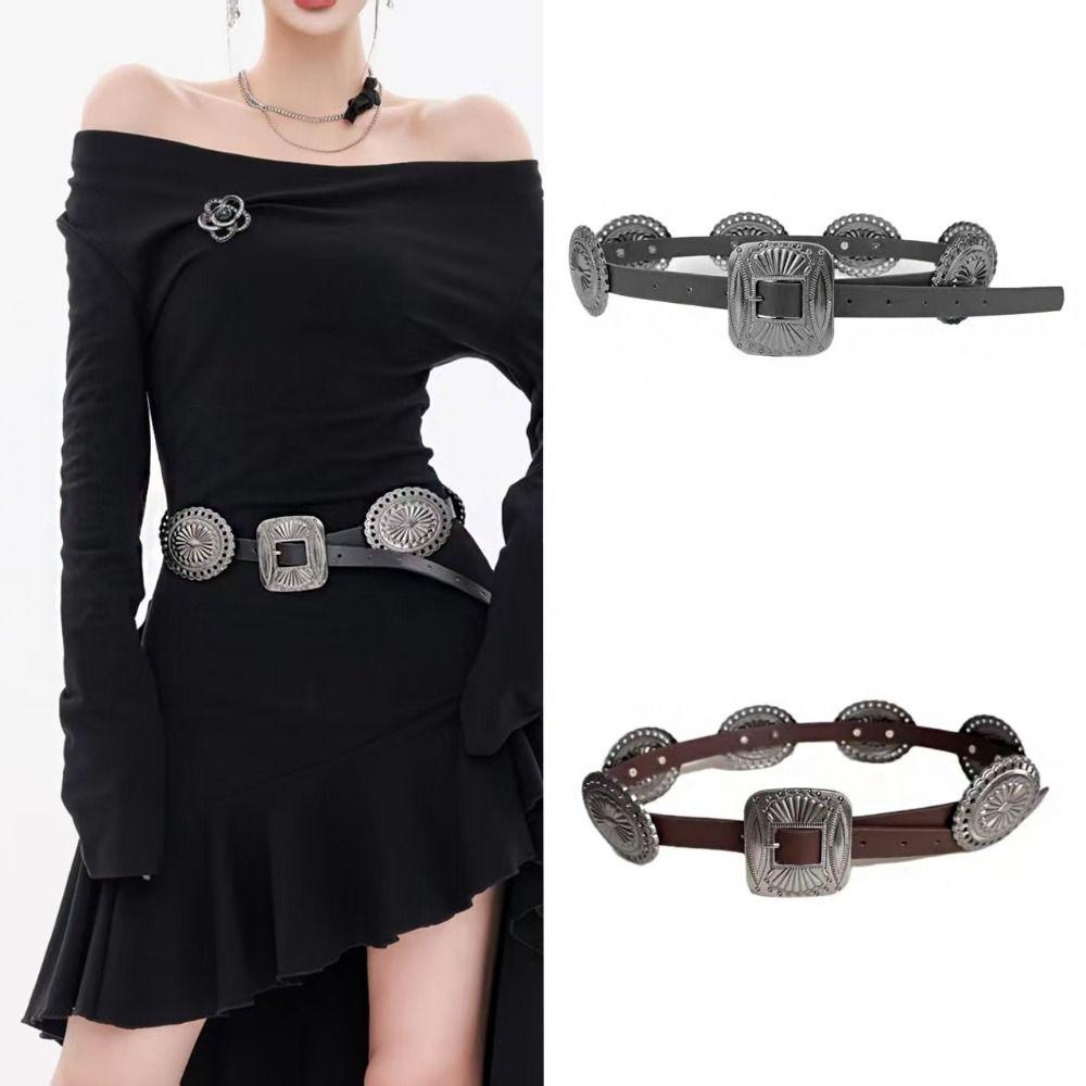 Y2K Metall geschnitzte Gürtel Breite Vintage Böhmischer Stil Gürtel Ethnischer Stil Westlicher Stil Cowboy Ethnischer Stil Bund