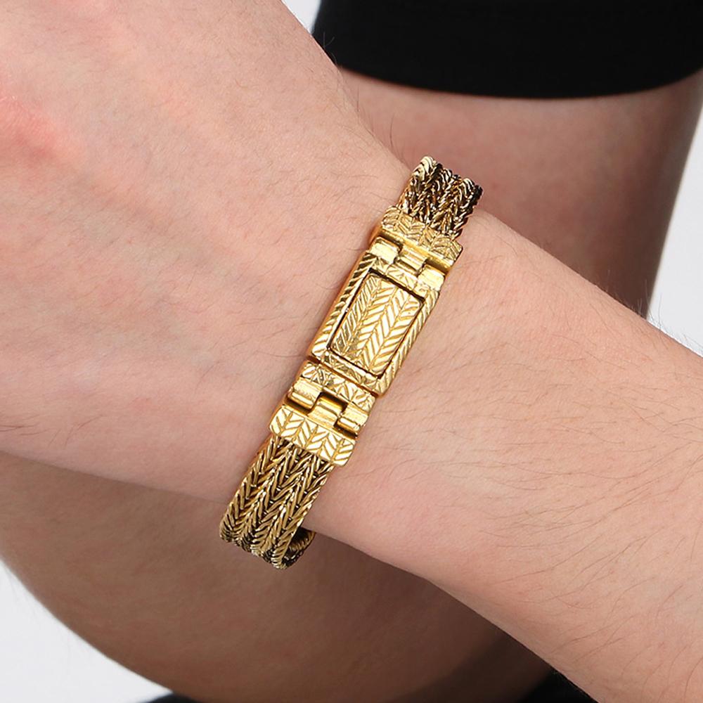 Retro Mannen Armband voor Mannen Gouden Kleur Roestvrij Staal 10MM Breedte Kielketting Heren Armbanden Om de Hand Pols Sieraden Accessoires