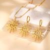 New Exaggerated Stainless Steel Sun Pendant Necklace Drop Earrings for Women Trendy Waterproof Statement Jewelry Set Accessories