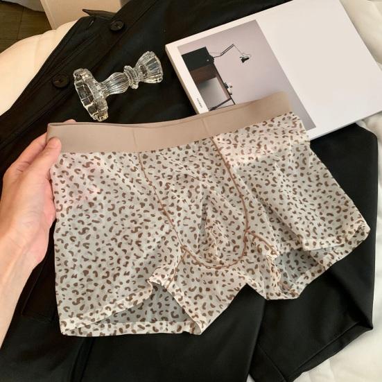 Boxer Underwear Elastic Mid-rise U-Convex Shorts Briefs Leopard Thin Perspective Print Sleeping Underwear Daily Wear