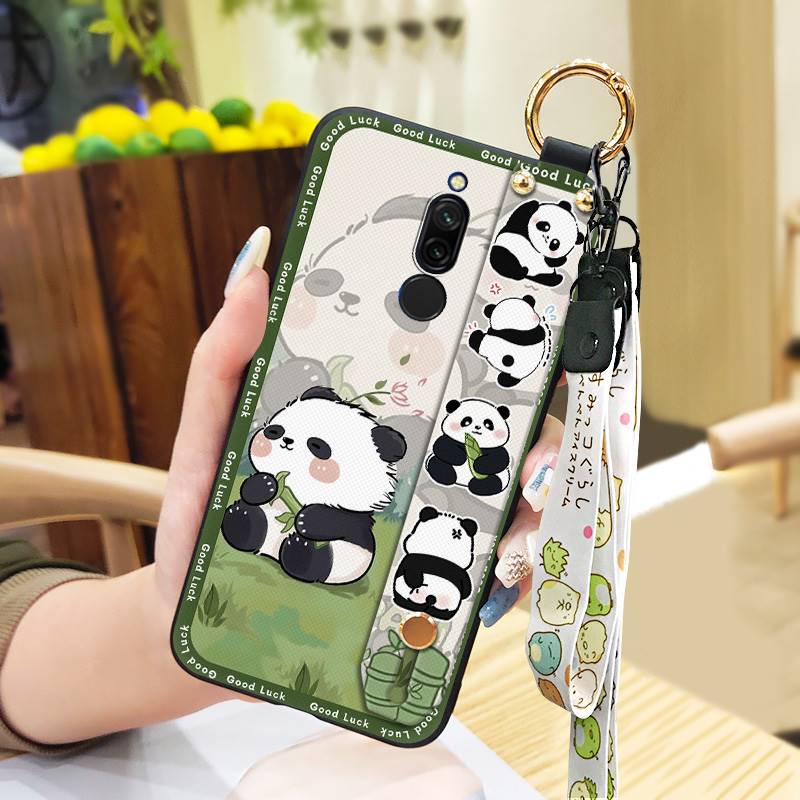 Cute Kickstand Phone Case For Xiaomi Redmi 8 Protective Silicone Cartoon Fashion Design Back Cover Lanyard Anti-knock