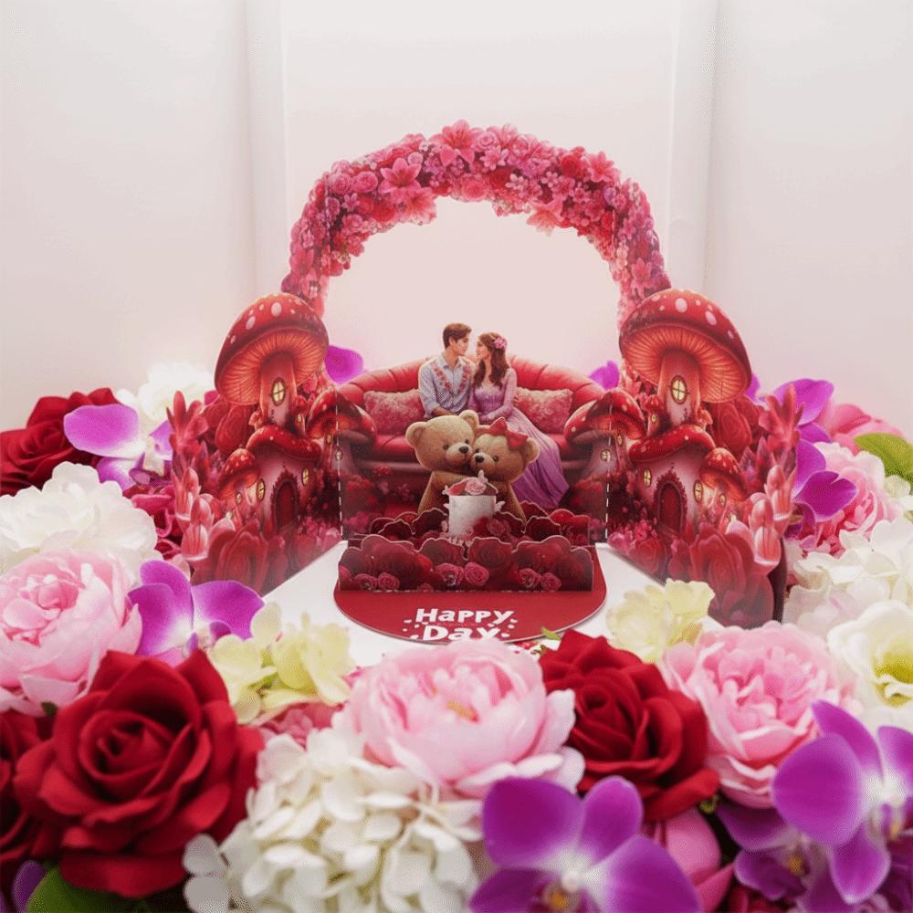 Small Bear Decor 3D Pop-up Card 3D Design Pop-up Mechanism Valentine's Day Card Desktop Decor Romantic Theme