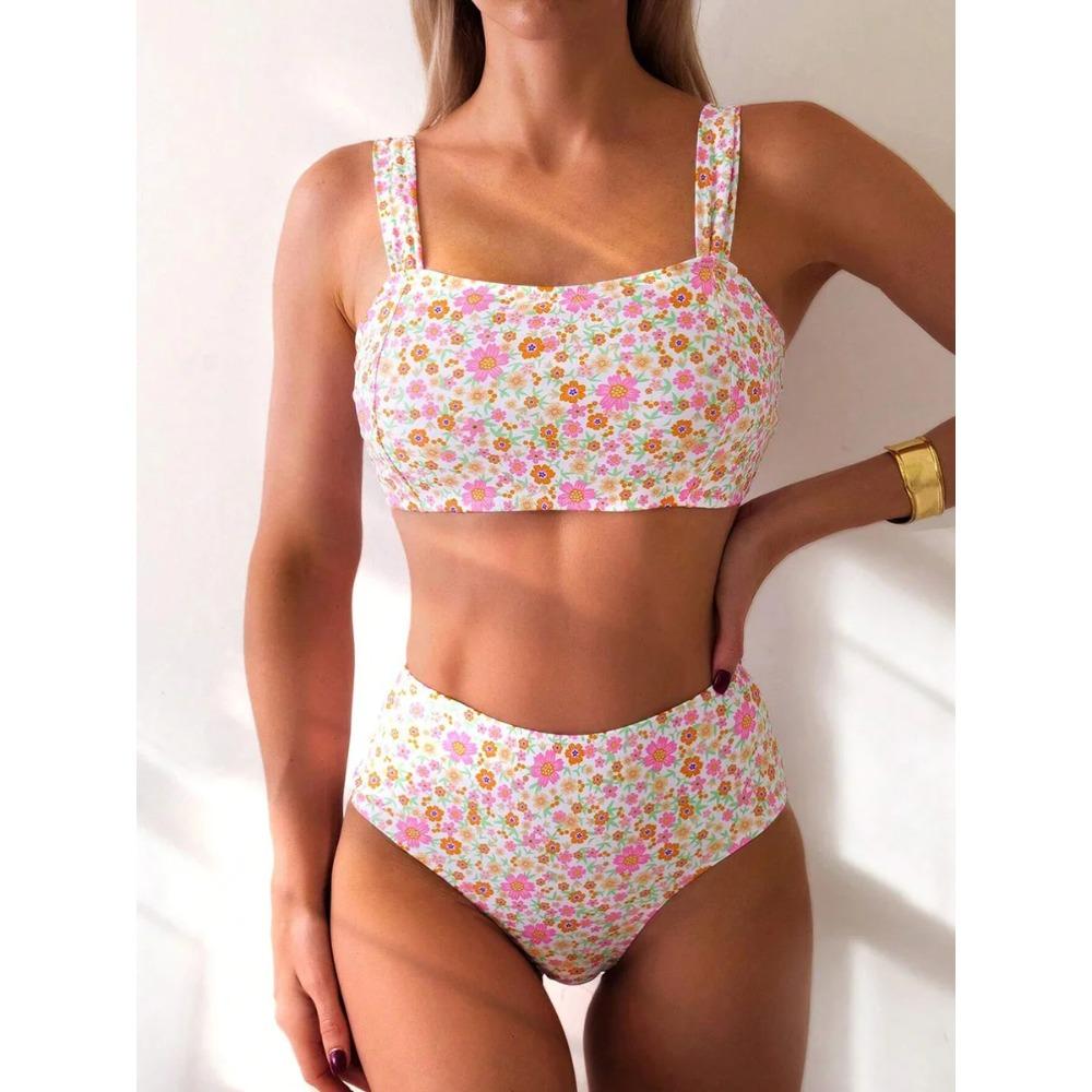 Sexy Floral Print Female Swimsuits Women Bikini 2026 Swimwear High Waisted Bikinis Sets Two Pieces Bandeau Bathing Suit Beahwear