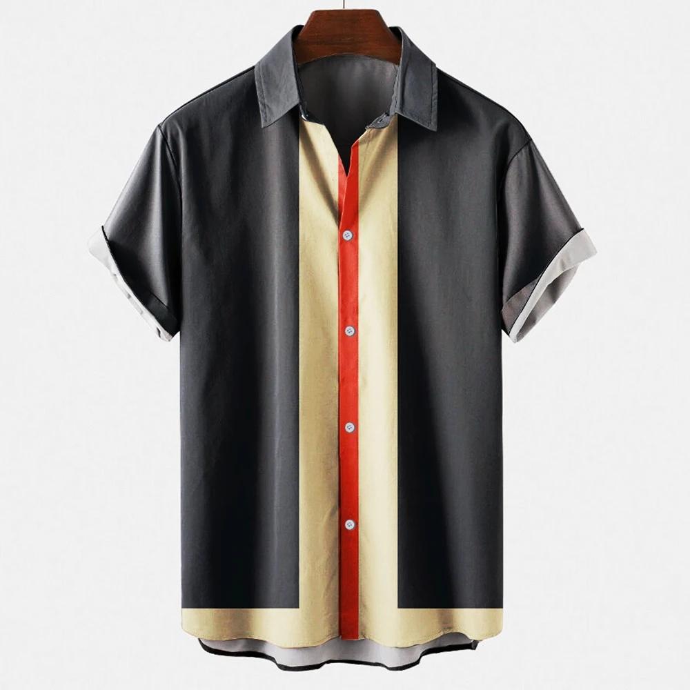 Camicia da uomo a maniche corte a righe stile hawaiano con stampa 3D, larga, stile street, top alla moda da uomo, casual, semplice, senza tasche
