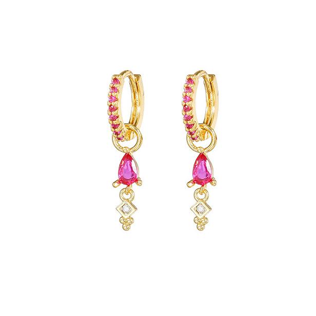 Luxury Rose Red Zircon Stainless Steel Water Drop Hoop Earring For Women 18K Gold Plated Huggie Women's Jewelry Pendientes Mujer