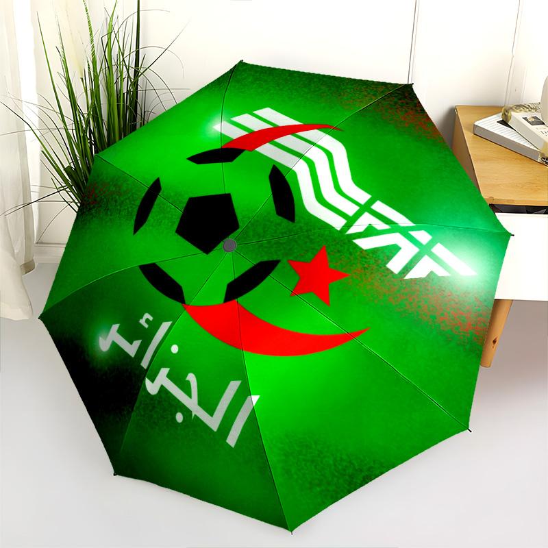 Modello squadra nazionale di calcio dell'Algeria, ombrello pieghevole automatico, design portatile e pieghevole, 8 stecche, un regalo di Natale o di compleanno.