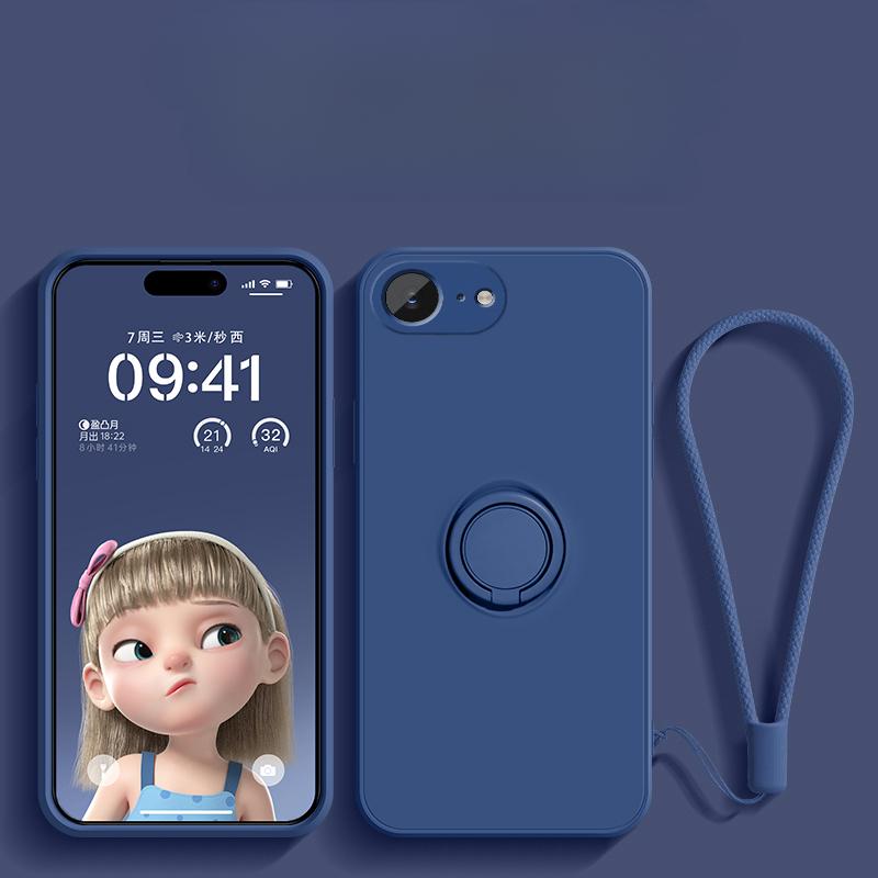 

Для iPhone 16E 16 E жидкий силиконовый чехол-подставка для телефона для iPhone SE 4 2025 SE4 5G ремешок магнитный мягкий чехол из ТПУ чехол For iPhone 16E темно-синий