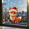 Creative Winter Theme Window Art Christmas Cute Fox Static Clings, Santa Hat Snowflake Gift Tree Easy Install Glass Decals Decals, Self-Adhesive