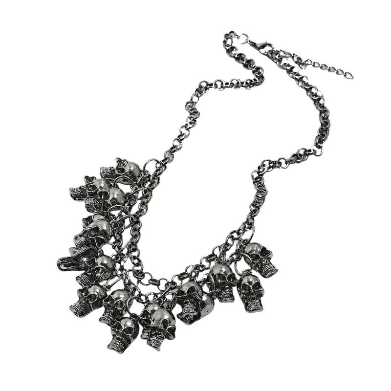 Punk Halloween Skull Necklace Statement Chain Jewelry with Front Drape and Alloy Finish for Concert and Party Outfits Daily