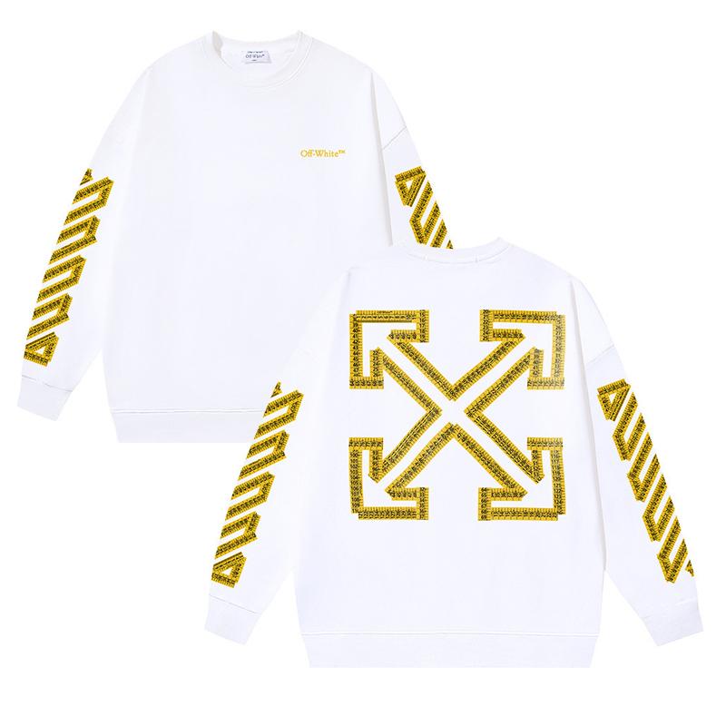 1244 Off-White 2025 Otoño Nuevo Cinta Métrica Regla de Flecha Cinta Estampada Sudadera de Cuello Redondo para Hombre y Mujer