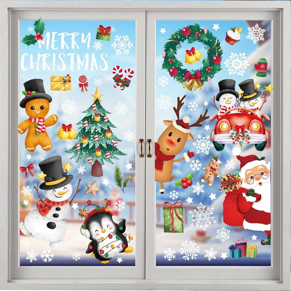 Christmas Snowman Static Stickers Window Glass Decor Snowflake Decals for Holiday Store Christmas Party Decoration