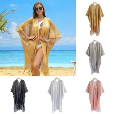 Cover Up Cardigan Metallic Mesh Women Beach Cover Up with Metallic Mesh Fringe Lightweight Breathable Swimsuit Cover