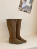 Inner Heightening Suede Square Head Boots for Women 2025 Autumn and Winter New Models But Knee High Boots Korean Version Sleeve Fashion Boots for Wo