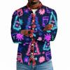 Men's Casual Long Sleeve Shirt with Christmas Print for Spring and Everyday Wear