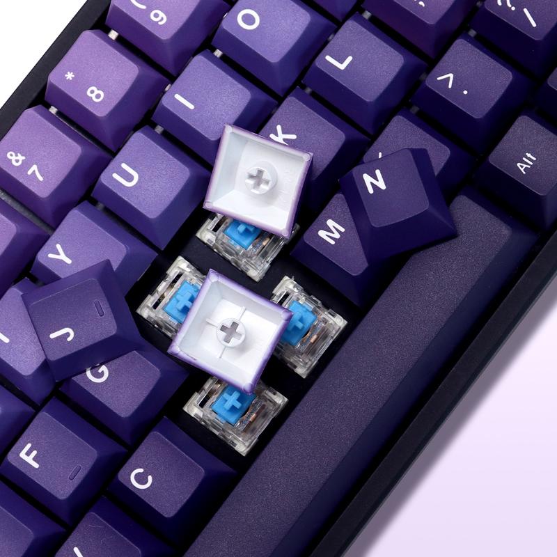 Conjunto de teclas PBT de 132 teclas, perfil Cherry, teclas Purple Double-Shot para interruptores Cherry/Gateron MX, personalização de teclado mecânico