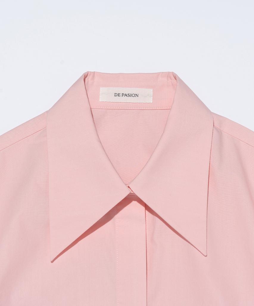 DEPASION Big Collar Crop Long Sleeve Shirt (Pink)