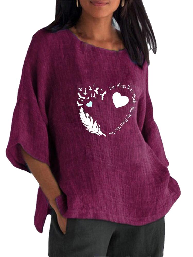 

Women Fashion Cotton Linen Blouse Spring&summer 3/4 Long Sleeve Shirt Ladies Round Collar Pullover Loose Tops 5XL