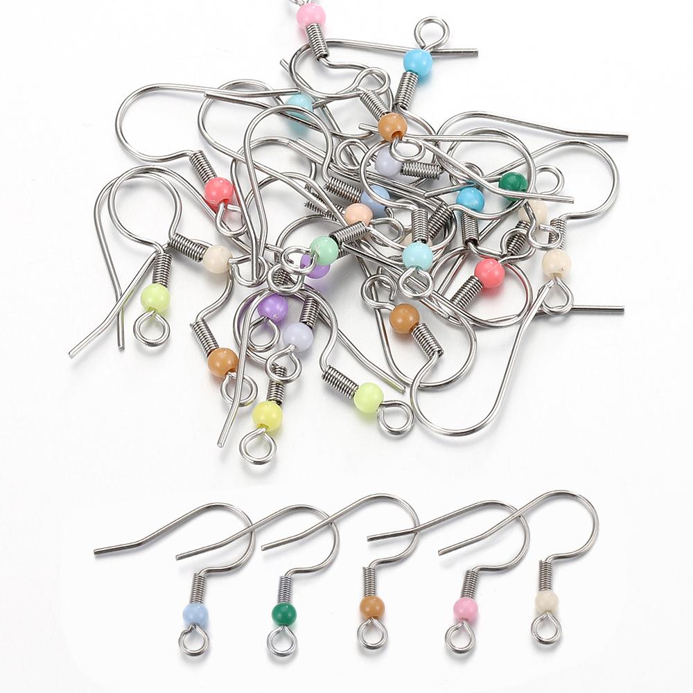 10pcs 50pcs 100pcs Stainless Steel Earrings Colorful Beads Hook Earwire Hooks for DIY Jewelry Making Dangle Components Wholesale