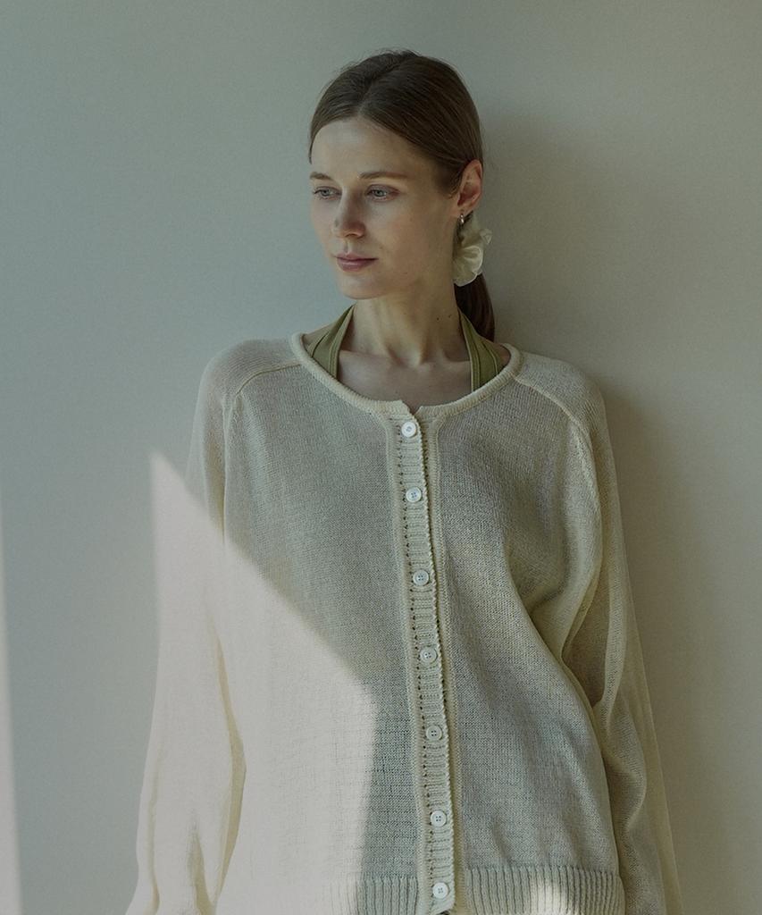 VLETI Summer Raglan Button Round-Neck Knit Cardigan (Ivory)