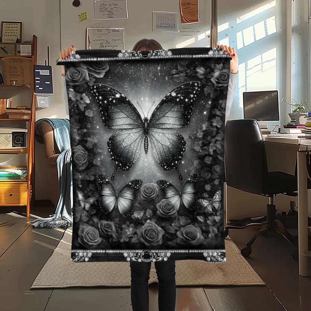 1PC 3D Butterfly Print Flannel Blanket, High quality All Seasons, Home Decor, Warmth and Comfort, Perfect for Christmas Gifts